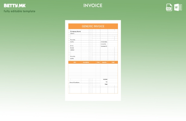 генерички шаблон за фактура што може да се уредува во модерен стил
